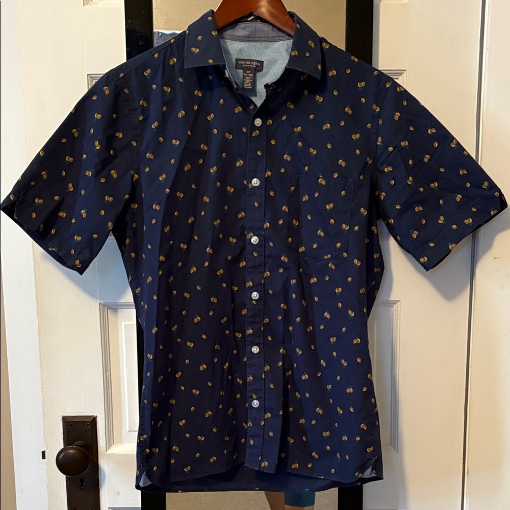 Van Heusen Navy Blue Men's Shirt with Gold Accents